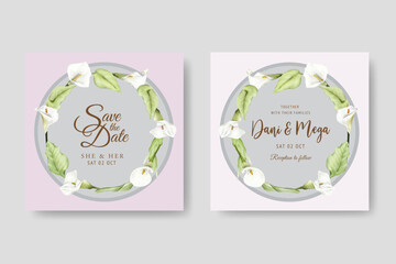 Free vector beautiful watercolor lily wedding card set