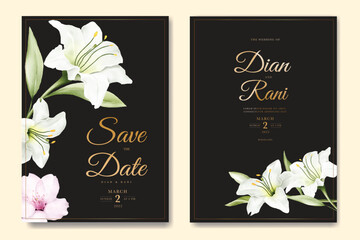 Free vector beautiful watercolor lily wedding card set
