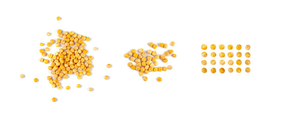 Dry Yellow Peas Isolated, Whole Pea Pile, Raw Legume, Dry Yellow Peas on White Background