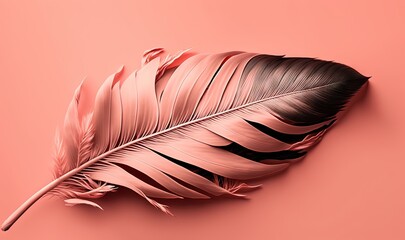  a pink and black feather on a pink background with a shadow of a feather on the left side of the image and a shadow of a feather on the right side of the left.  generative ai