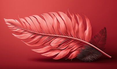  a red feather with a black tip on a red background with a black tip on the tip of the feather, and a black tip on the tip of the tip of the tip of the tip of the tip of the feather.  generative ai