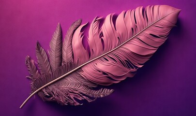  a pink feather is laying on a purple surface with a purple background and a purple background with a purple background and a pink feather is laying on a purple background.  generative ai