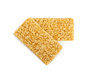 Sesame Snack Isolated, Honey Seed Cracker, Sesame Candy Bar on White Background