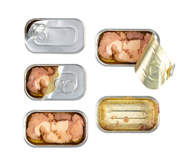Cod Liver in Tin Can Isolated, Canned Fish Fat Omega-3 Food, Healthy Seafood Meal