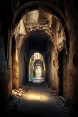 Fototapeta na wymiar Conceptual illustration of a narrow alley inside an old city. 