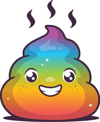 Funny rainbow poop emoticon mascot cartoon character vector illustration isolated on white