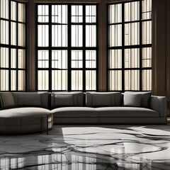  minimalist living room with large windows and marble floors1, Generative AI