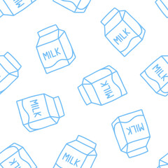 Seamless pattern with blue outline milk box
