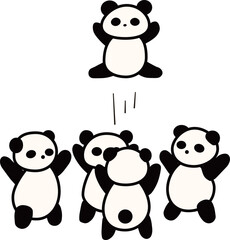 円陣を組んで胴上げのパフォーマンスをするパンダの子供たち（主線あり）