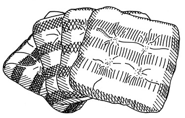 Black and white illustration of a cushion in line technique