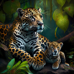 Jaguar and Baby Jaguar. Generative AI