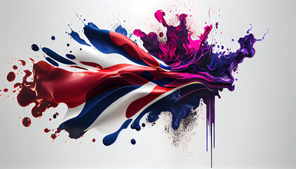 Liquid Paint Colors of United Kingdom Flag Dripping and Explosion Abstract Art on Dark Background Generative AI