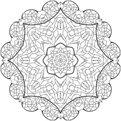 Hand drawn zentangle circular ornament for coloring page.