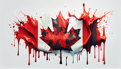 Liquid Paint Colors of Canada Flag Dripping and Explosion Abstract Art on White Background Generative AI