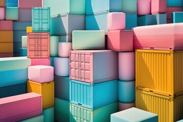 Huge pastel boxes, for storing documents. Warehouse space, creative abstract warehouse concept. Big boxes. Generative AI.