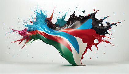 Liquid Paint Colors of Azerbaijan Flag Dripping and Explosion Abstract Art on White Background Generative AI
