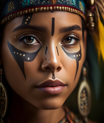 Fototapeta na wymiar Beautiful Woman of the Amazon, Power and Beauty of the Indigenous Culture of the Amazon