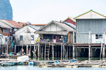 Fototapeta Ko Panyi, Houses on stilts in the sea in thailand obraz