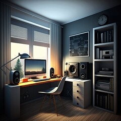 Modern teenagers room with computer