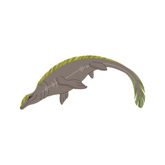 Mosasaurus dinosaur swimming ancient reptile. Amphibian large basal dinosaur cartoon character. Vector swimming dino, carnivores reptile with flippers