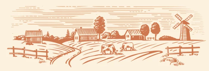 Rural landscape, agriculture farm vector. Cows © bioraven
