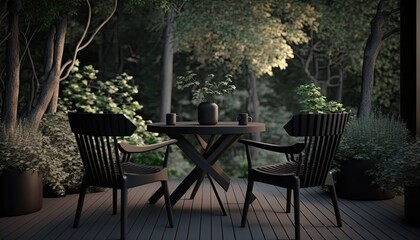 Modern black wooden terrace the perfect place for breakfast