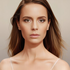 Naklejka premium Portrait of a young woman. Natural makeup face close up. Generative AI