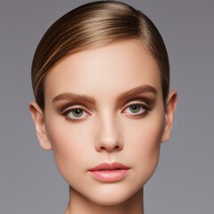 Portrait of a young woman model. Natural makeup face close up. Generative AI

