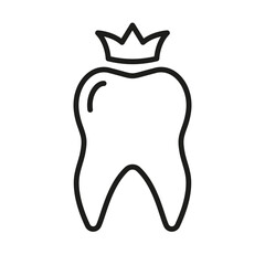 Dental Crown Line Icon. Teeth Protection Implant. Oral Care. Tooth Medical Crown Linear Pictogram. Dental Treatment Sign. Dentistry Outline Symbol. Editable Stroke. Isolated Vector Illustration