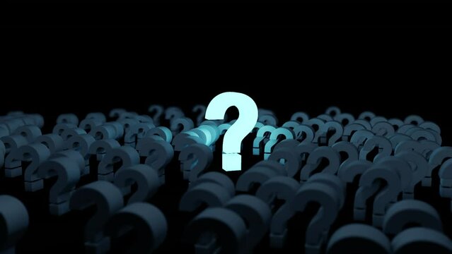 Fondo de interrogaci&oacute;n azul y espacio o habitaci&oacute;n oscura. Concepto de dudas y cuestionario. Pregunta y cuestionario.