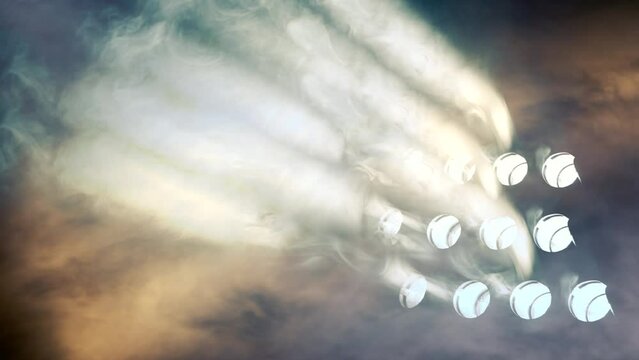 Luces de escenario y niebla o neblina en la oscuridad. Fondo musical. Juego de luces. Concepto de m&uacute;sica en vivo y conciertos.