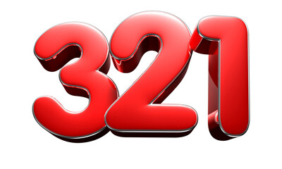 Number 321 red 3D illustration. Advertising signs. Product design. Product sales.