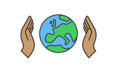 Hand holding planet earth, linear vector icon. Save the planet. Earth day symbol. World Environment Conservation.