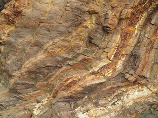 Rock strata detail, North Devon, England.