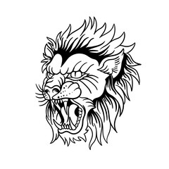 Hand drawn illustration of lion head outline design