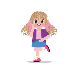 cute little girl happy  Upset child standing alone cartoon character.
