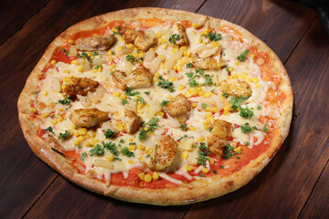 Pizza with corn and chicken