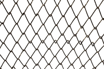 Naklejka premium The texture of the metal mesh. Torn, destroyed, broken metal mesh on a white background