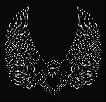 hot-fix transfer,big rhinestone  with heart and wings design applique for apparel