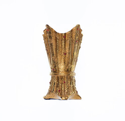 ancient golden wine glass isolated on white background