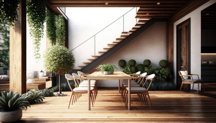 Modern wooden terrace the perfect place for breakfast