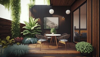 Modern wooden terrace the perfect place for breakfast