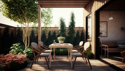 Modern wooden terrace the perfect place for breakfast