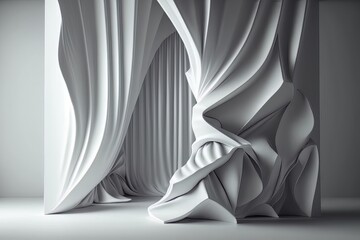 Abstract Background with 3D Wave Bright white Gradient Silk Fabric background. White background. Generative ai
