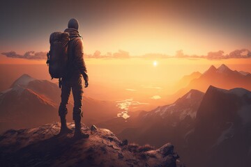 Digital illustration about climber on the mountain. Generative ai