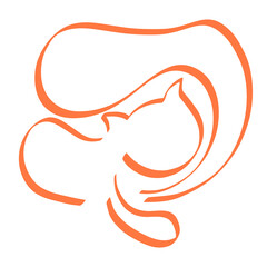 abstract sketch of a playing orange cat with a long fluffy tail