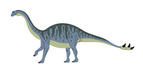 Shunosaurus, sauropod dinosaur with spines on tail. Prehistoric dinosaur ancient animal cartoon character. Vector dino of jurassic period