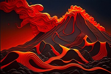 Hot lava and magma coming out of the crater. Generative AI