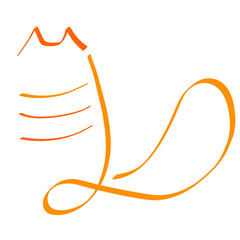 fat striped orange cat sitting with his back, abstract sketch on a white background