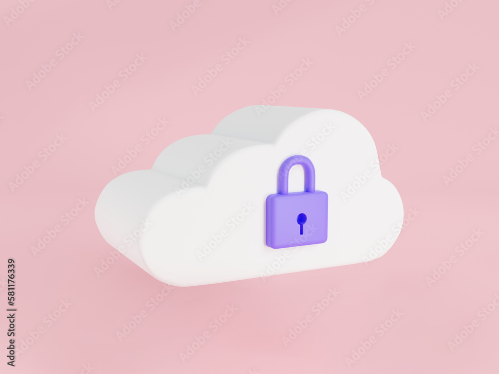 Poster cloud and locked padlock icon. cloud data security services concept. cloud computing, data security 